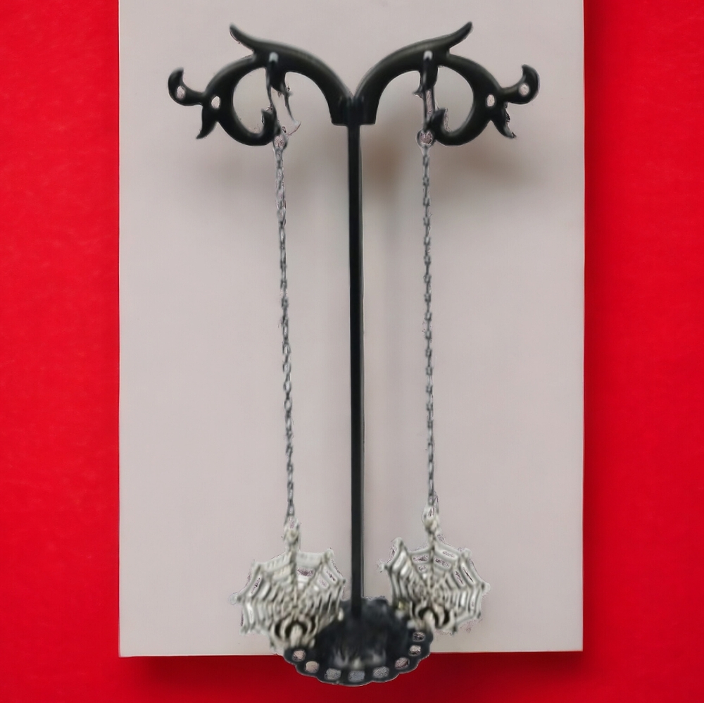 Spider Web Shoulder Duster Hypoallergenic Earrings Witchy Spooky Creepy Cute